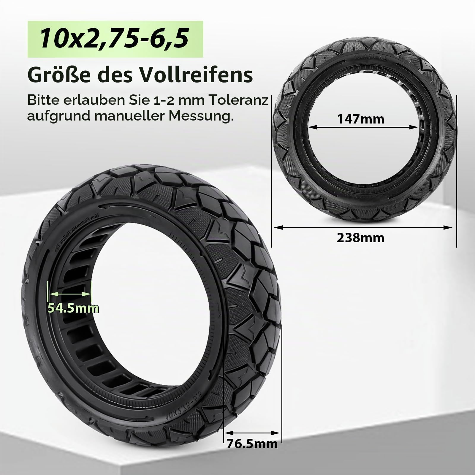 10x2,75-6,5 Off-Road Tubeless Ersatzreifen für Kukirin G3 Vollgummireifen | 10 Zoll Vollreifen Kompatibel mit Hiboy Max3, Dualtron 3, KuKirin G3 und Speedway 5, pannensicherer Vollgummireifen