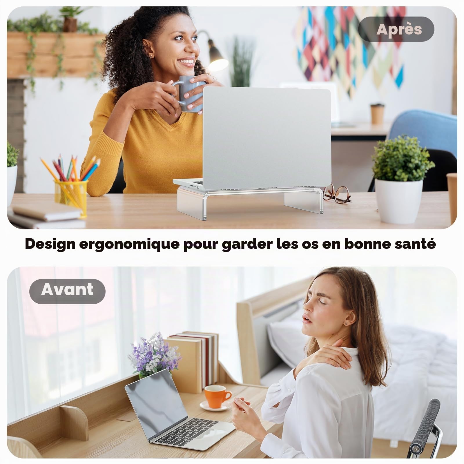 Support de Moniteur en Acrylique, Support D'écran Transparent pour Bureau, 30,5 x 20,3 x 7,6 cm Rehausseur de Bureau pour ordinateur portable, ordinateur, Support Acrylique Robuste, Facile Nettoyer
