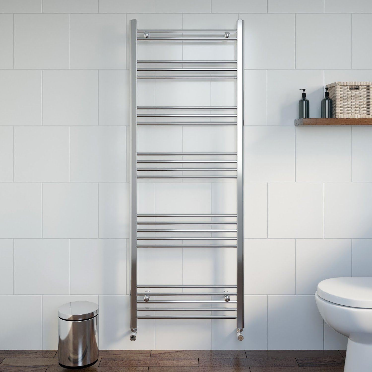 DuraTherm® 1600 x 600mm Flat Straight Heated Towel Rail Radiator Modern Central Heating Bathroom Warmer Wall Mounted Ladder Rad, Polished Chrome