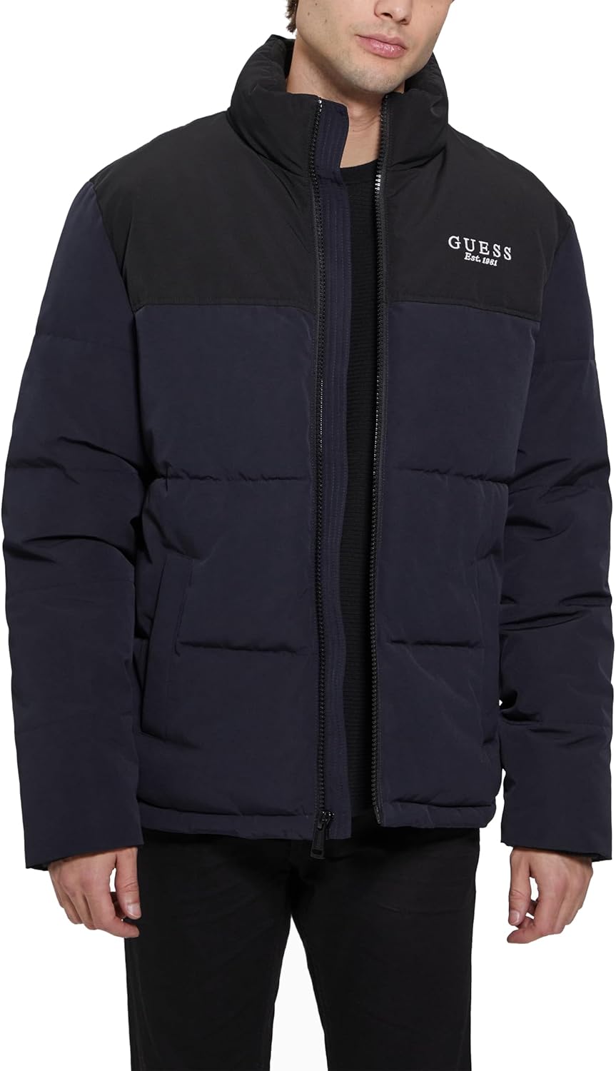 GUESS mens Will Color Block Puffer Jacket