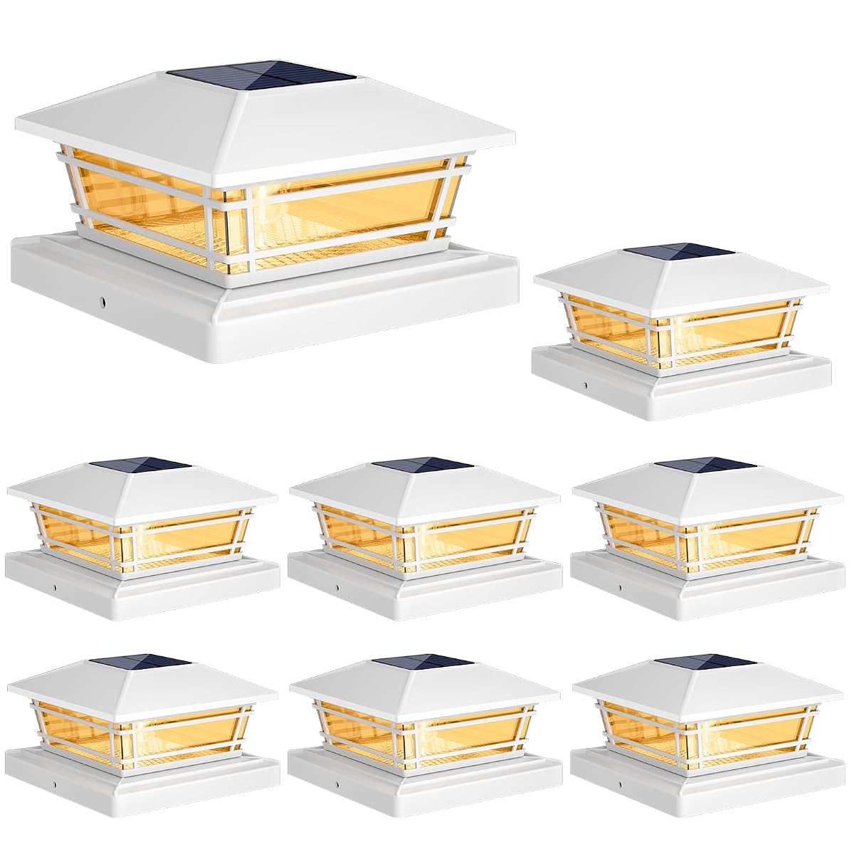 Kipeini Solar Post Cap Lights Outdoor 8Pack [Led Bulb, 2 Brightness Setting]