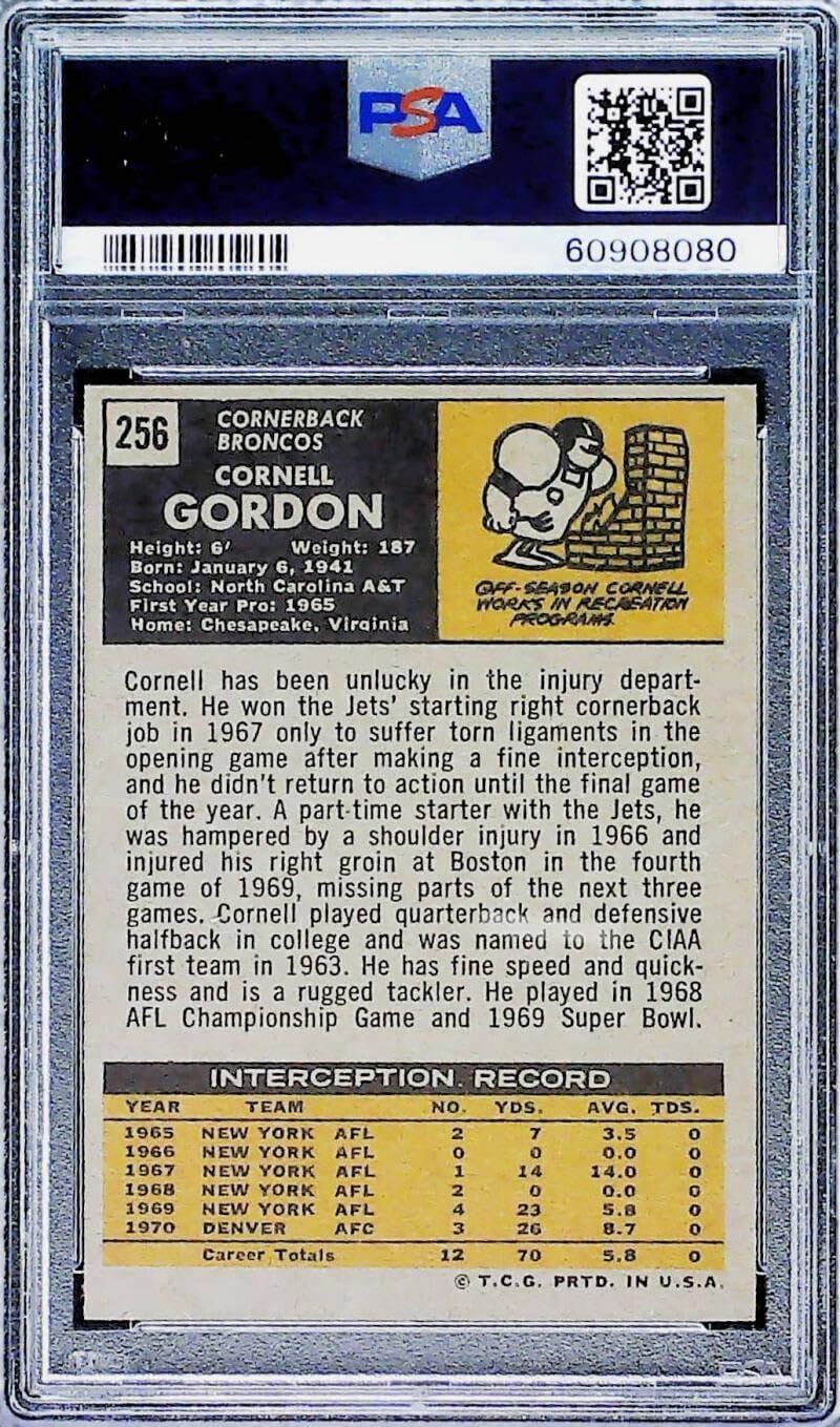 1971 Topps Football #256 Cornell Gordon Denver Broncos PSA 7 NM Trading Card