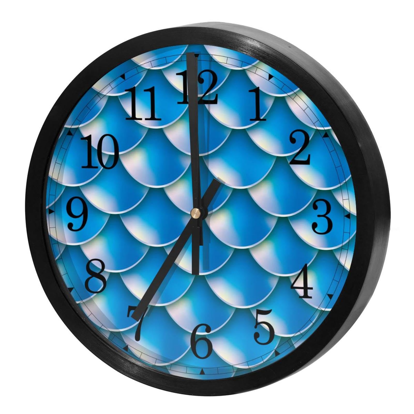 Horloge murale silencieuse quartz sans tic-tac ronde bleue motif queue de sirène