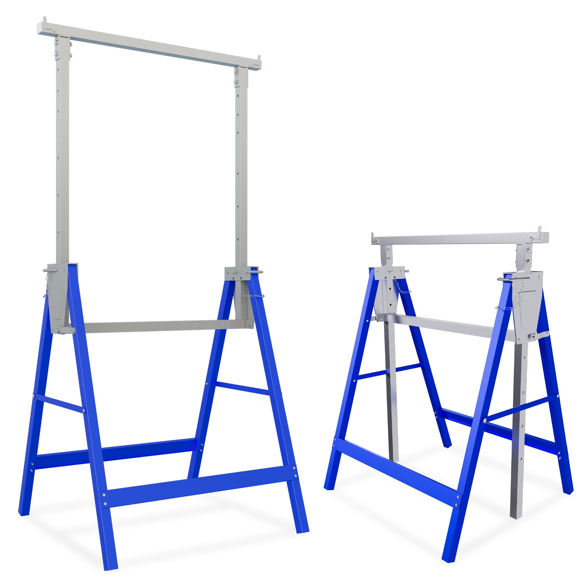 AufuN Lot de 2 tréteaux d'échafaudage réglables en hauteur de 800 à 1300 mm - Support stable pliable - Charge maximale : 150 kg - Supports en métal pour un rangement et un transport faciles - Bleu