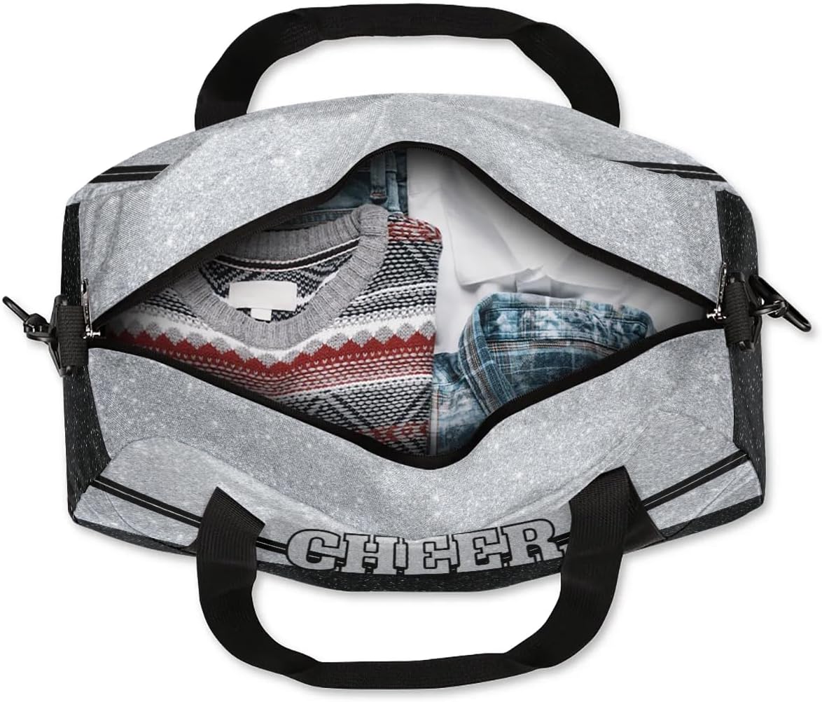 Personalized Glitter Cheer Bag Girls,Foldable Kids Duffel Bag Sports Bag Gym Custom Team Gift Weekender Bags Overnight Travel Lightweight Gymnastics Bag,Silvery