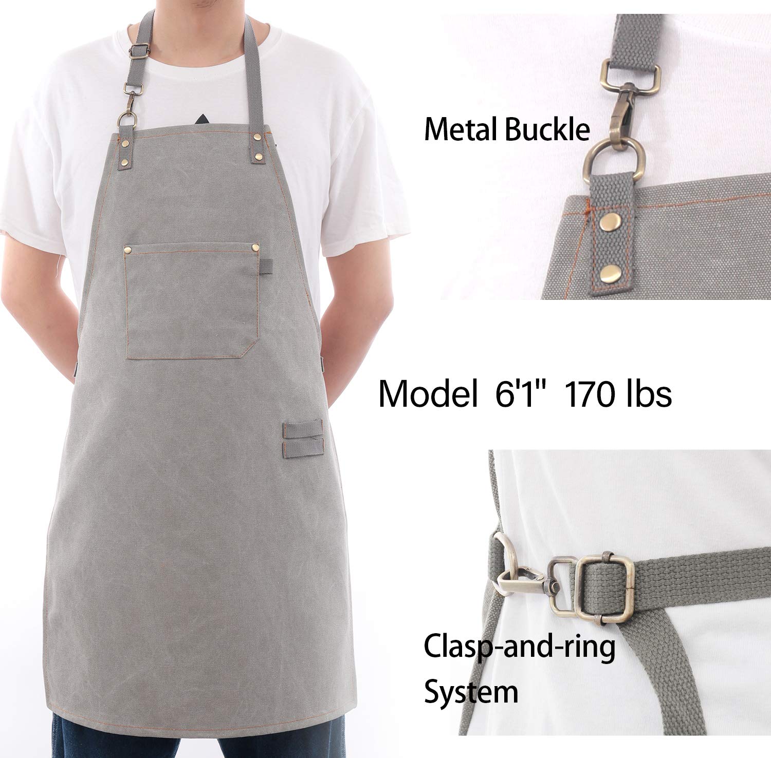 Leinwand Schürzen, Schwerlast 16oz Canvas Tool Schürze, Metall Hardware Verstärkung Chef Schürze mit Tasche Extra Lange Riemen Verstellbar M-XXL