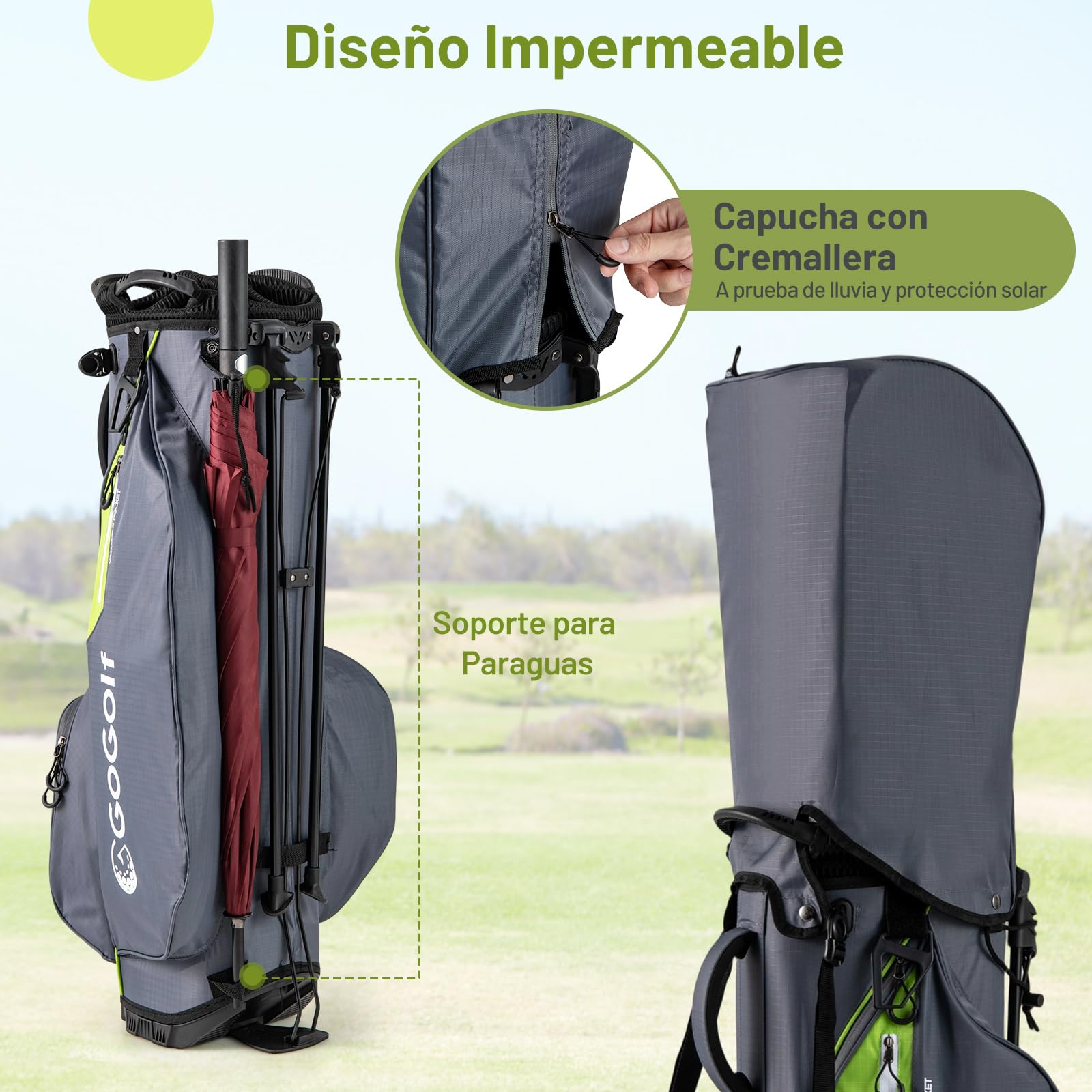 GYAMX Bolsa de Golf con Trípode, Bolsa de Soporte Profesional Golf con 8 Divisores, 5 Bolsillos con Cierre, Doble Correa Ajustable, Funda Impermeable, Unisex