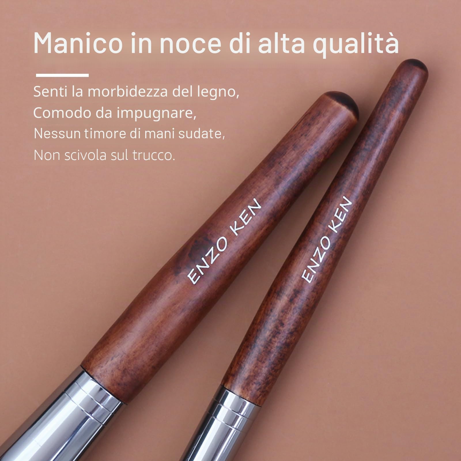 ENZO KEN - Set di pennelli professionali per trucco, con crini di cavallo naturali, con custodia, lussuosi, in legno, pennelli da trucco con setole naturali