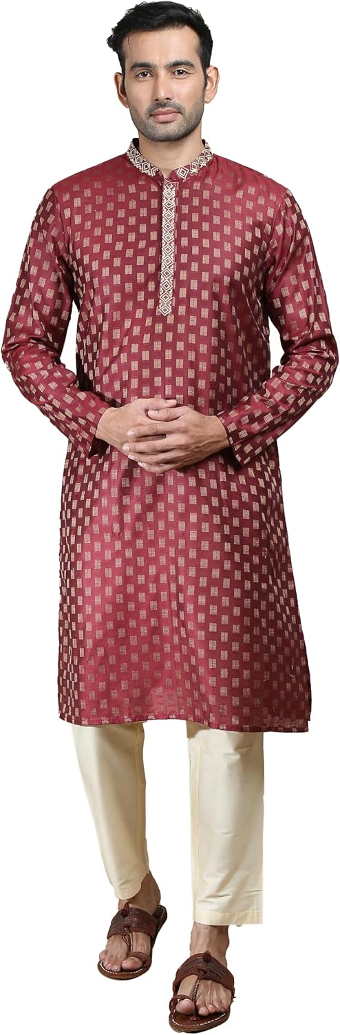 Filori Studio - Men's Jacquard Woven Design with Thread Embroidery Long Kurta (Kurta Only)