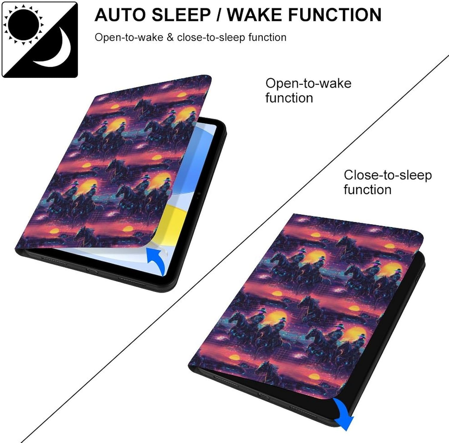 Compatible with iPad A16 Case 11 Inch 2025, Slim Cyber ​​Sunset Western Cowboy Print Tablet Cover Compatible with iPad 10th Generation Case 10.9 Inch 2022 with Stand Auto Wake/Sleep