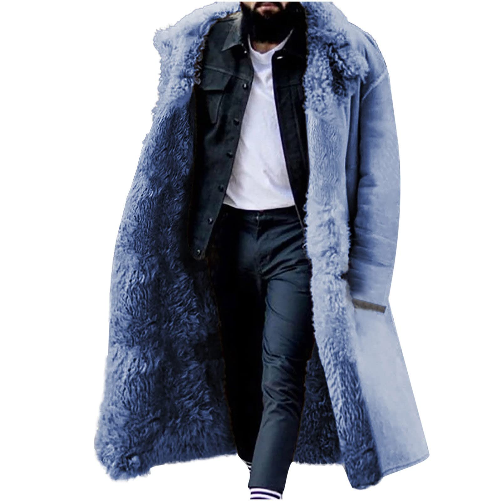 NUSGEAR Chaqueta Reversible de piel Sintética para Hombre, Abrigo Acolchado solapas Cálido de Invierno Capa largo Elegante lujo Abrigo parka Moda Cardigan Grueso Calentar Parker 2024