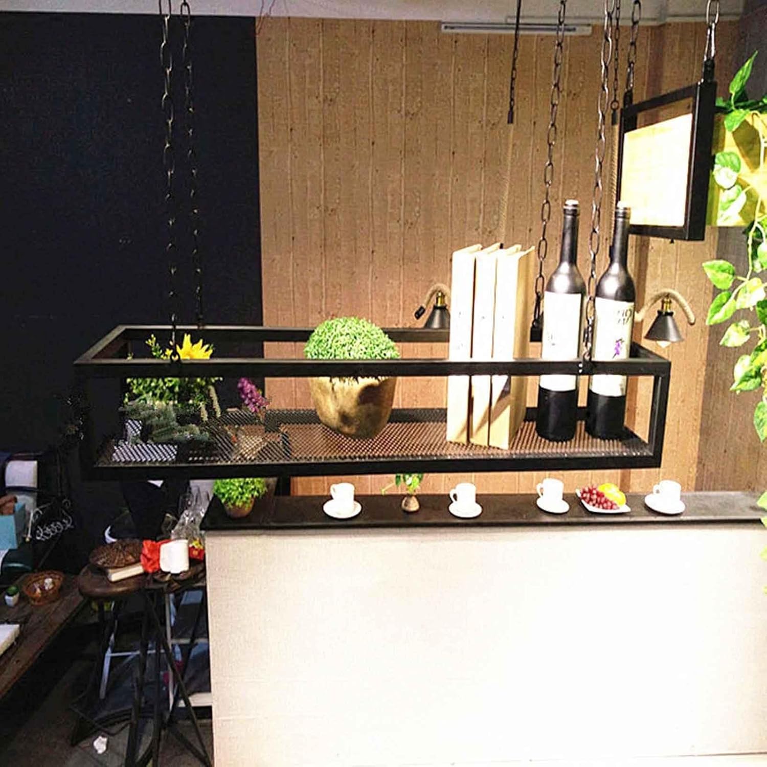 Creative Ceiling Hanging Flower Pot Display Rack, Versatile Plant Shelf for Wine Bottles, Glasses, and Dish Storage - Ideal for Restaurants, Bars, Kitchens (100x25x15cm)