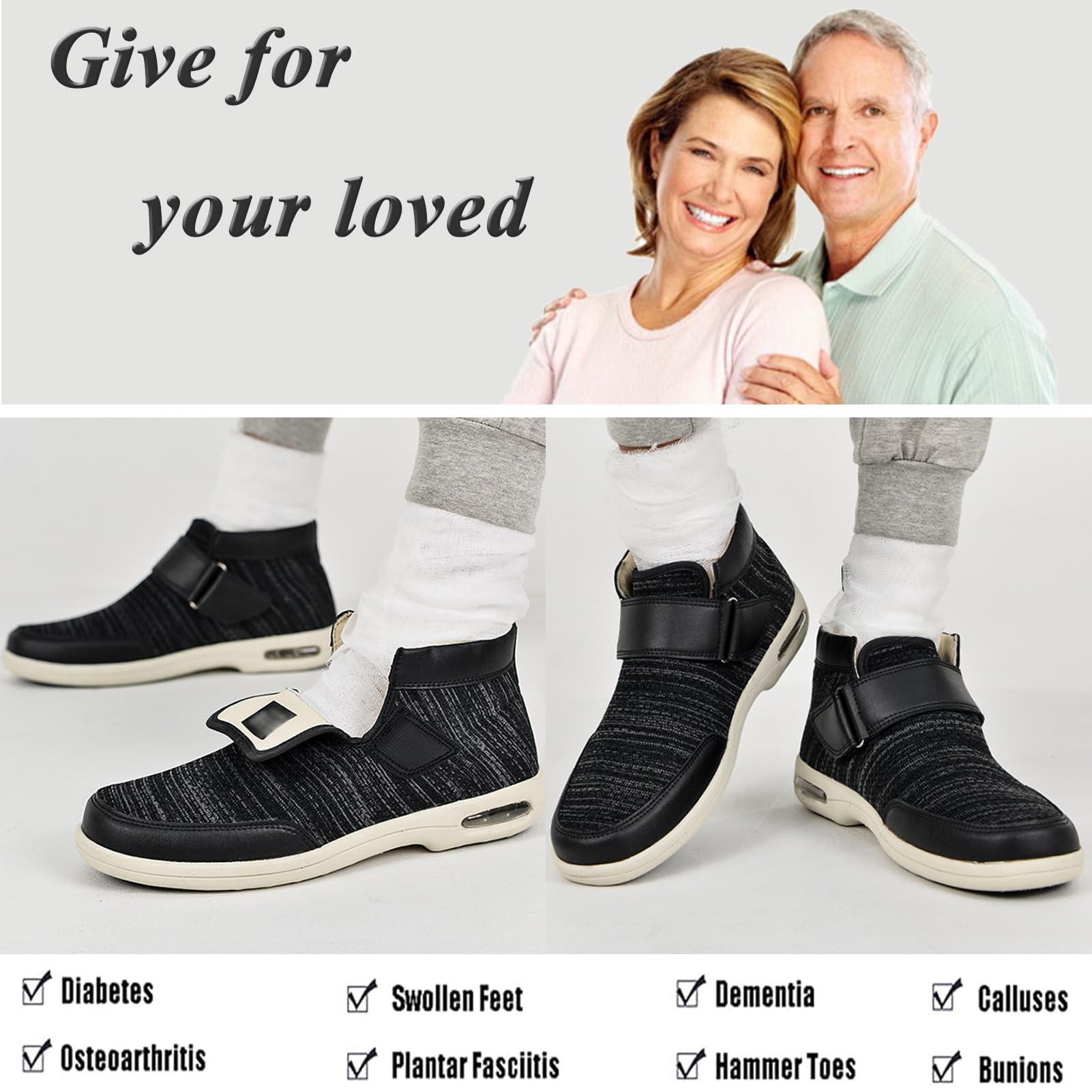 Scarpe Stivali Uomo Donna per Diabetici Extra Larghe Leggero Antiscivolo Confortevole Calde Scarpe Ortopediche Camminata per Anziani Piedi Gonfi