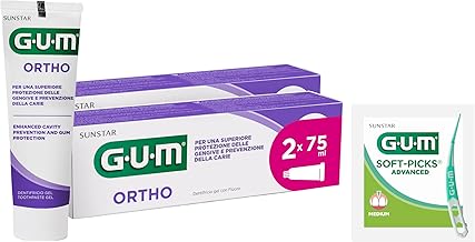 GUM ORTHO Toothpaste | Specially Designed for Wearers of Braces | Reduces Plaque Build-Up | Strengthens Enamel | Spearmint Flavour | 2 x 75 (with 1 Bonus Sample)