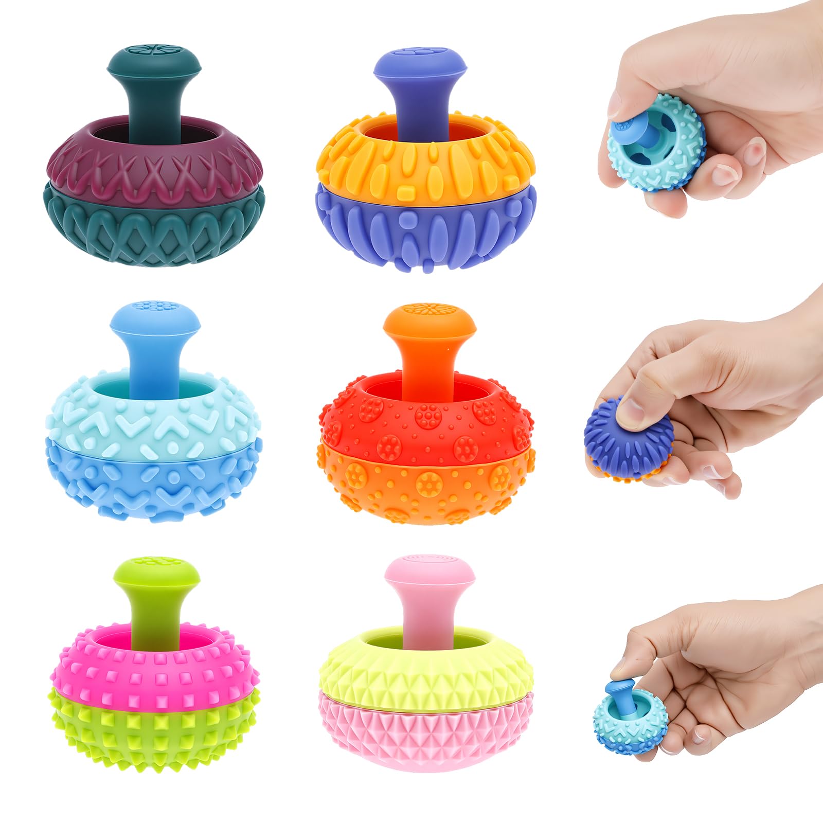 Kuanght 6PCS Silicone Thumb Rocker Fidget, Quiet Sensory Toys for Kids, Teens and Adults, Sensory Stress Relief Toys for Autism, ADHD and Anxiety, Fun Textures Gadgets Portable Desk Office Gadgets