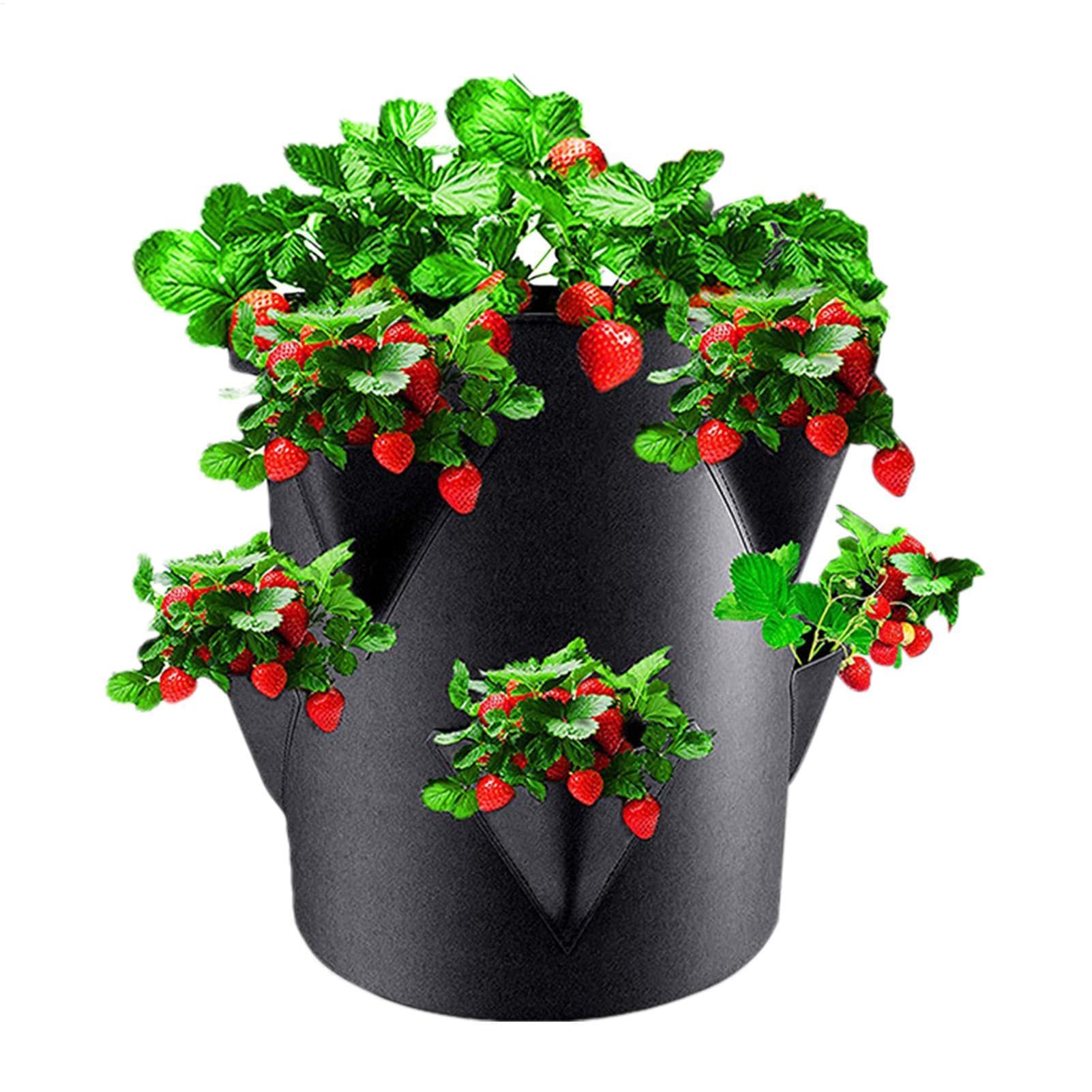 Reflimand 7 Gallon Strawberry Grow Bag, Breathable Plant Growing Bag, Strawberry Planter Plant Grow Pouch with 6 Hole, Breathable Non-woven Fabric Garden Planting Pot for Vegetables, Flowers, Fruits