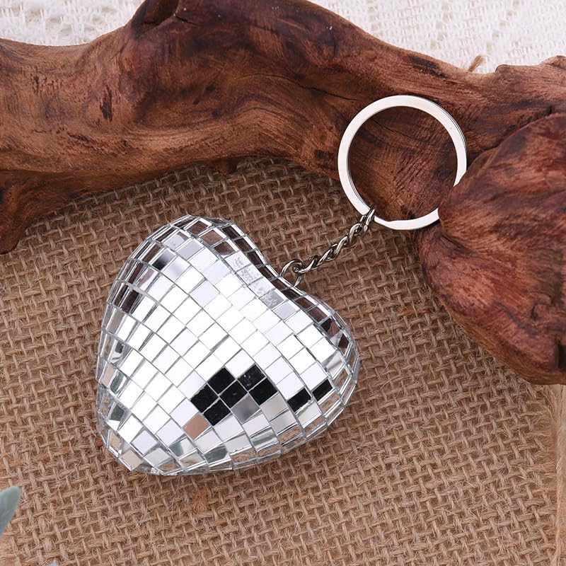 Disco Ball Heart Keychain for Bag Keyring Charm for Wallet Key Chain for Girls 70s Disco Themed Gifts for Women image 5