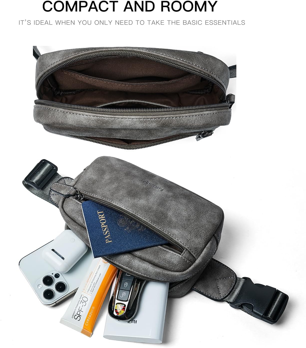 2L Fanny Packs Everywhere Belt Bag Small Fashion Crossbody Waist Pack Faux Leather Waterproof Sling Chest Bag For Women Trendy Grey - Image 5