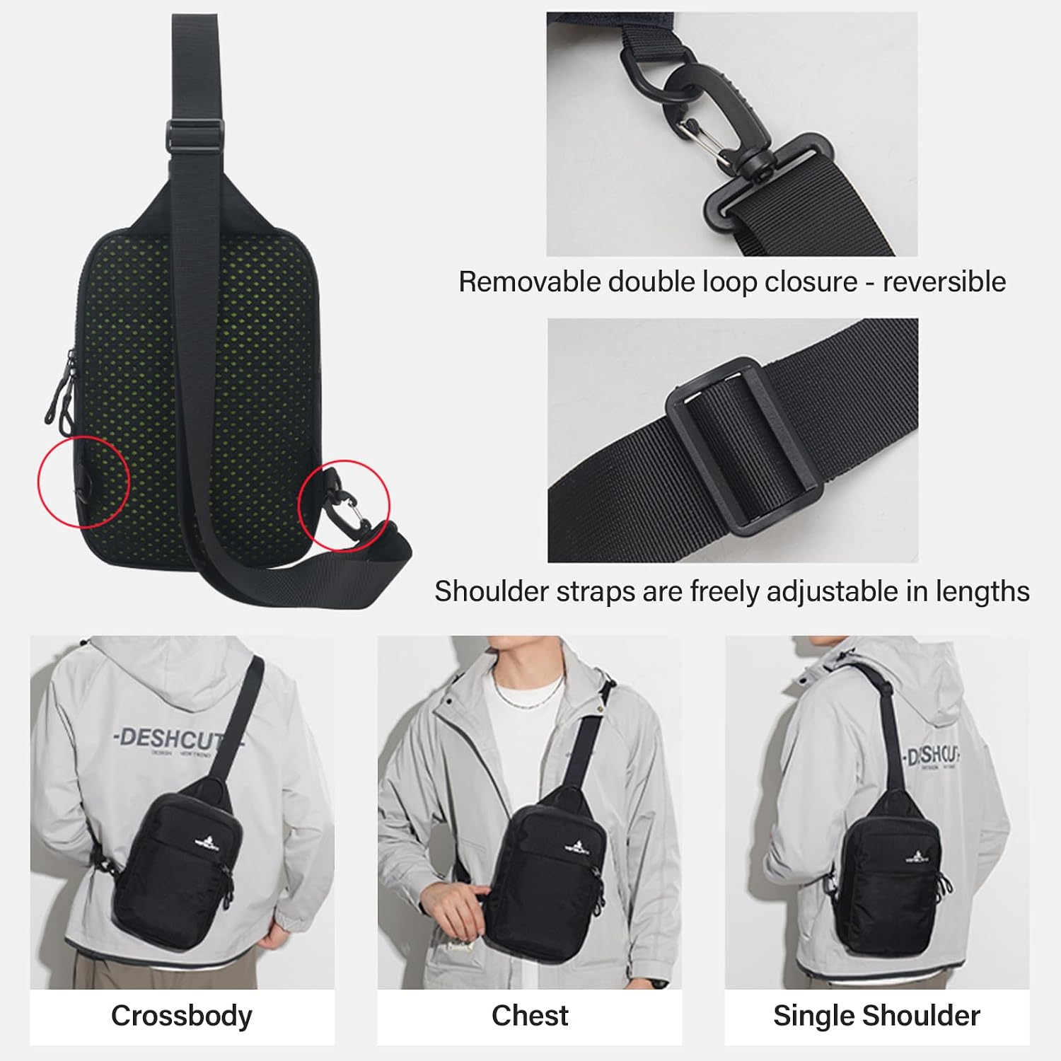 Peicees Small Sling Bag for Women Men Trendy Casual Phone Chest Bag Waterproof Crossbody Daypack