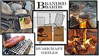Vista 3 de Parrilla portátil de Bushcraft con rejilla para barbacoa de acero inoxidable, tabla de cortar de bambú, bolsa de arpillera, cuchillo mini, kits
