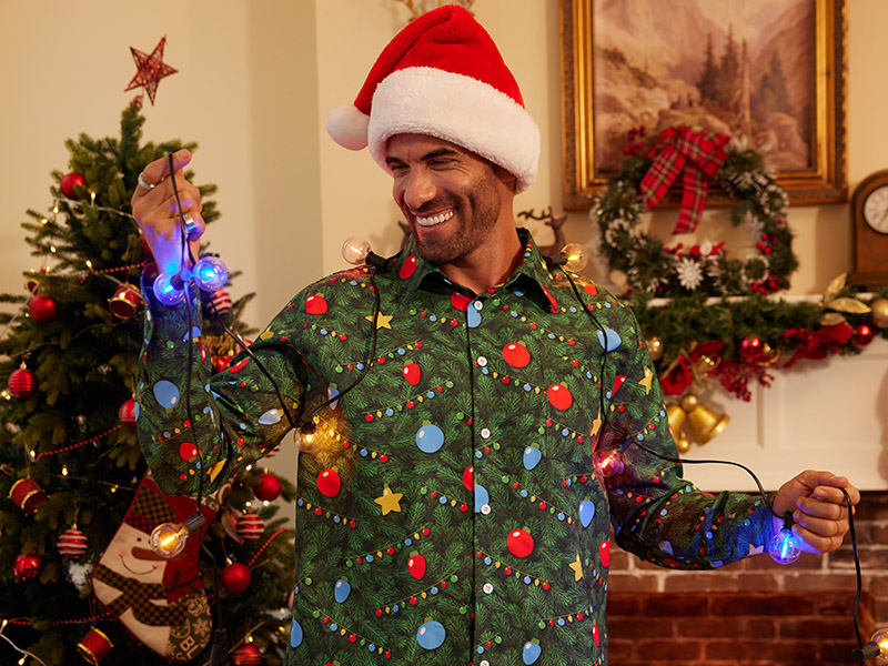 Amazon.com: Man Christmas Shirts Ugly Santa Claus Button Shirt Blue Long Sleeve Xmas Sleigh Dress Shirt L : Clothing, Shoes & Jewelry