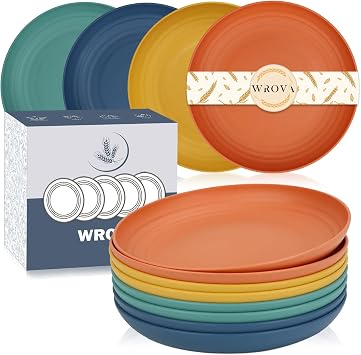 Wrova Plastic Plates Reusable Set of 8 Unbreakable Plates Set 9 Inch Dinner Plate - Dishwasher & Microwave Safe Plate Set - Lightweight Dinner Plate for Kitchen & Outdoor Vivid Mix