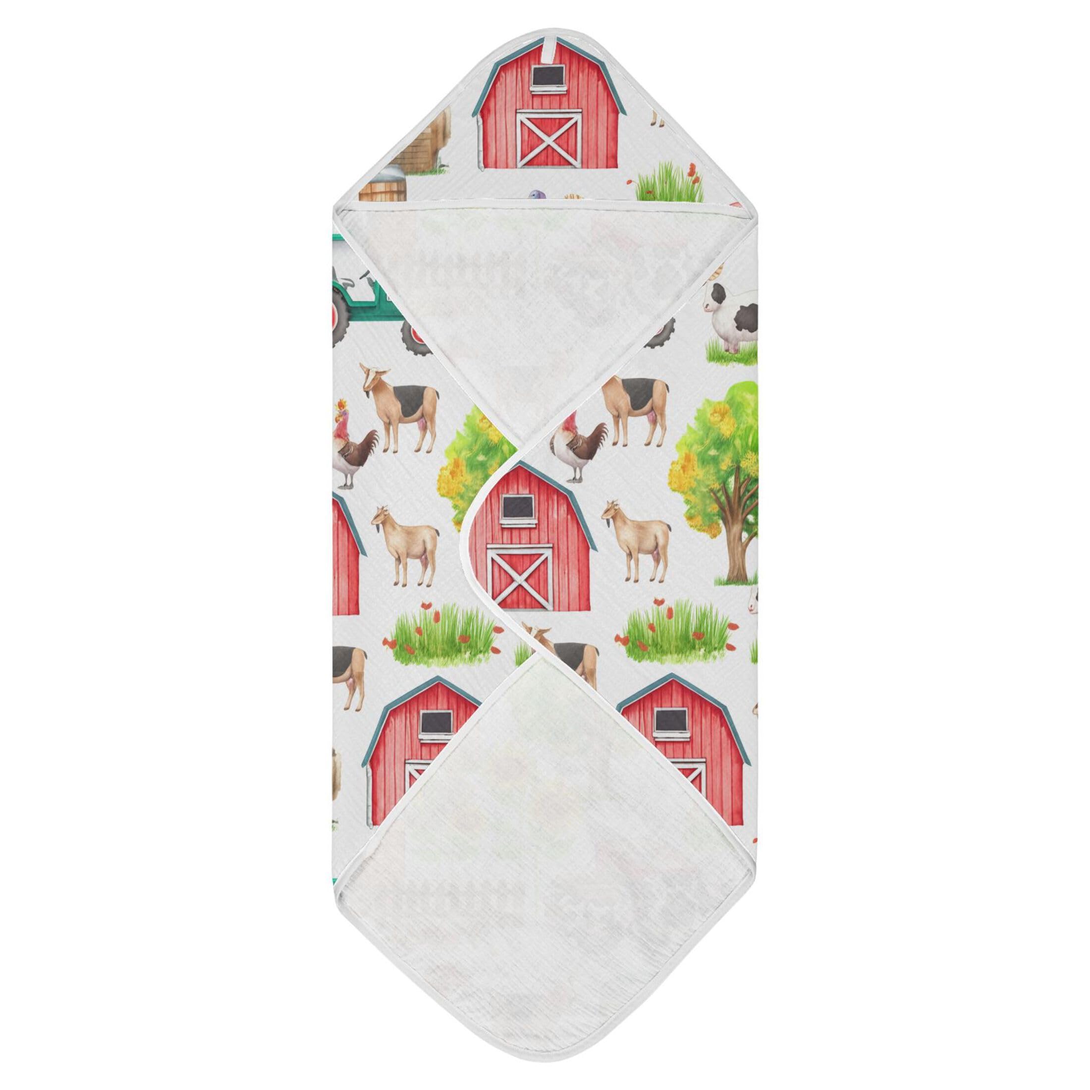 Kigai Baby Hooded Towel Absorbent Baby Bath Shower Towel with Hood for Newborn Boys Girls Babies Infant Toddler (Farm Elements 35 x 35 in)