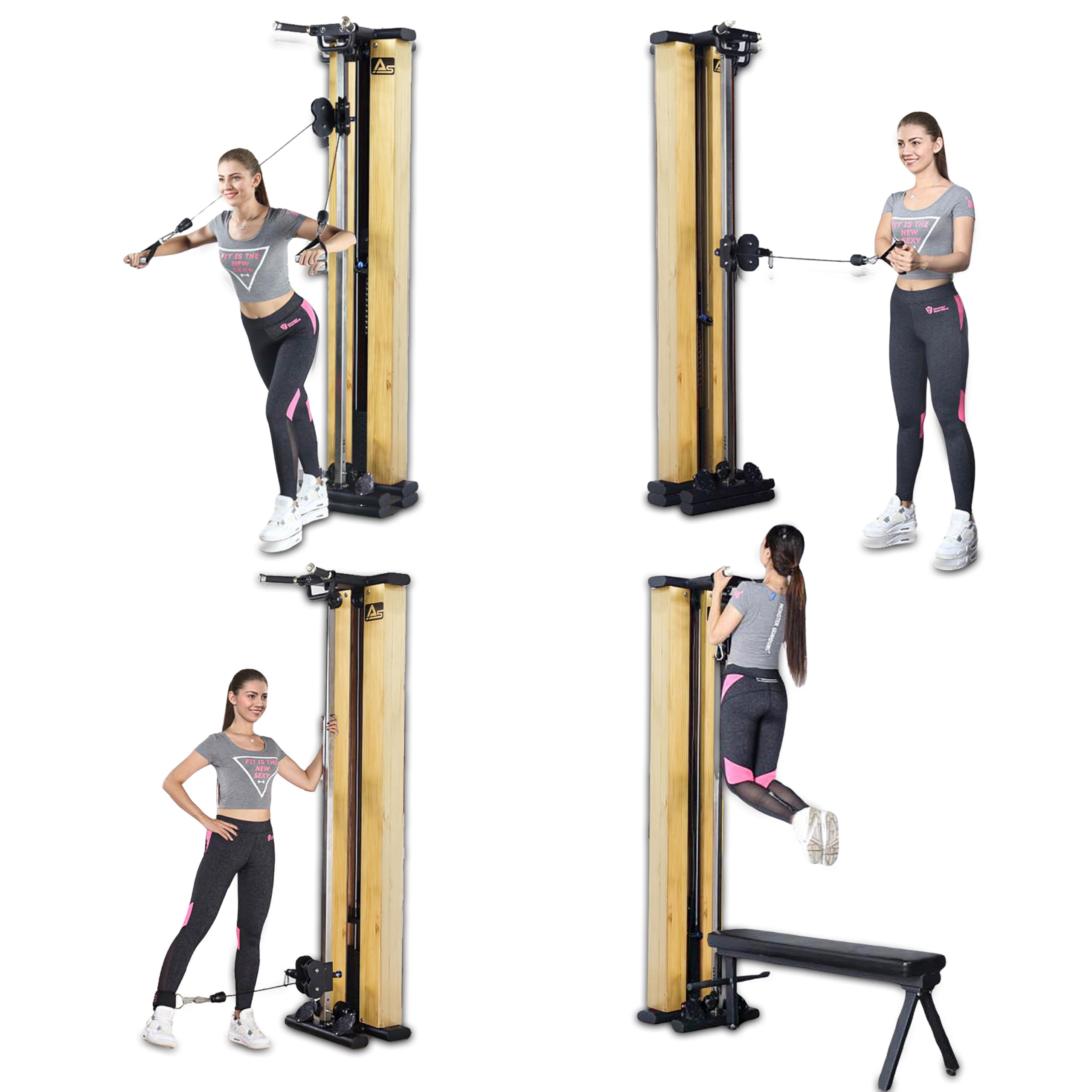 AsVIVA MG7 Kabelzugstation, Kraftstation mit 101 kg Gewichten, Dip-Station, Klimmzugstange & Hantelbank, Home Gym Fitnessstation
