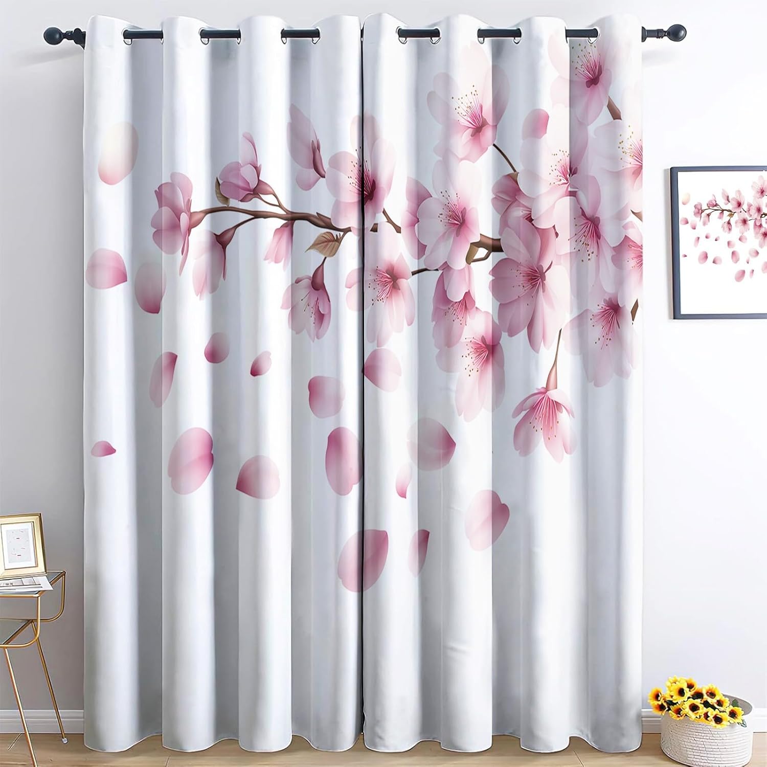 3D Blumen Vorhänge - Verdunkelungsvorhang 183x234cm Mit Ösen