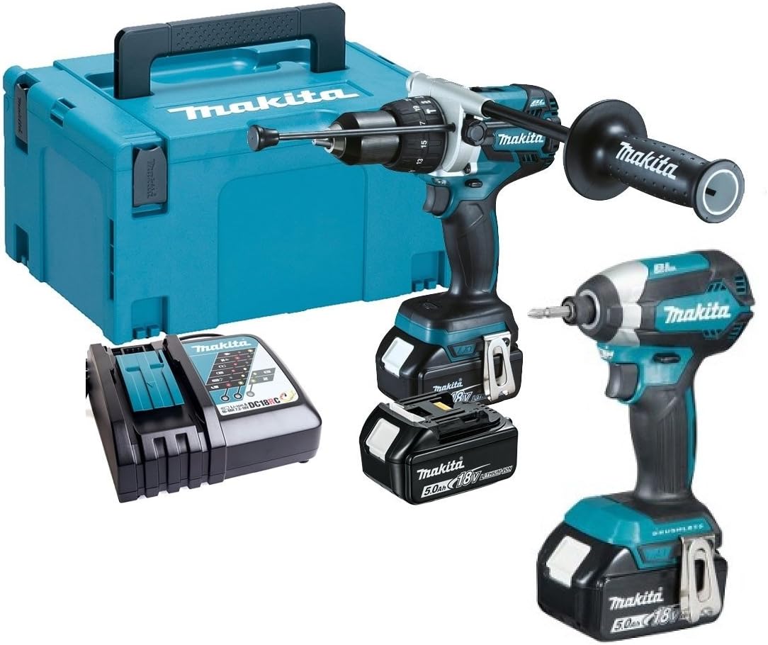 MAKITA DLX2174TJ1 18V LXT Combopack (3 x 5.0 Ah) Impact Drill (DHP481) and Screwdriver (DTD153)