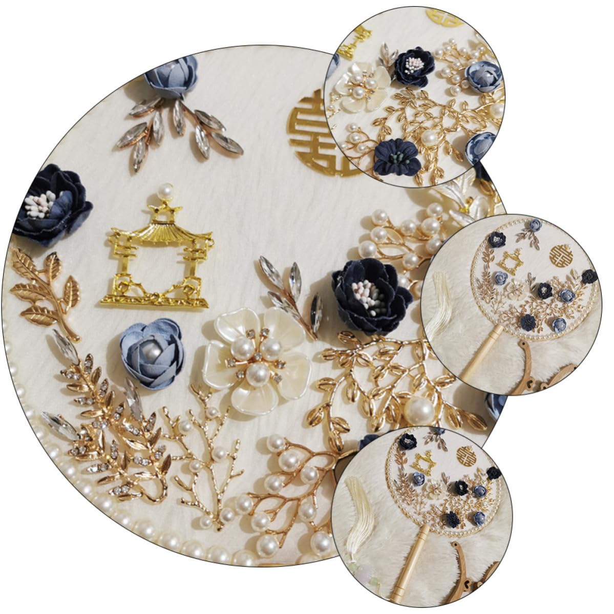 Healeved Runder Robust und Elegant Brautfächer im Klassischen Chinesischen Stil aus Leichtem Stoff Antiker Hochzeitshandfächer für Hochzeitsdekoration und Alltag