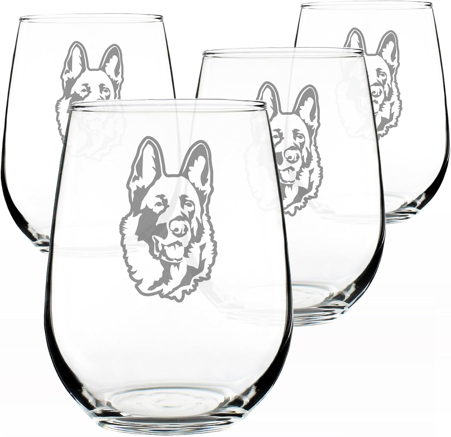 Custom German Shepherd Happy Face Stemless Wine Glass - Cute Gifts for Dog Lovers with German Shepherds - Large Glasses - Customized Glasses