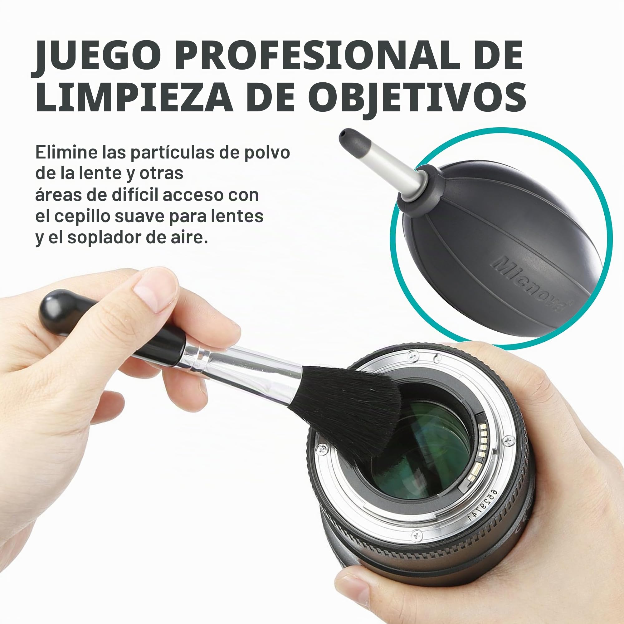Kit de Limpieza para Cámaras DSLR Movo Deluxe Essentials con 10 Bastoncillos para Sensores APS-C, Líquido Limpiador de Sensores, Pera de Aire Rocket, Lápiz para Lente