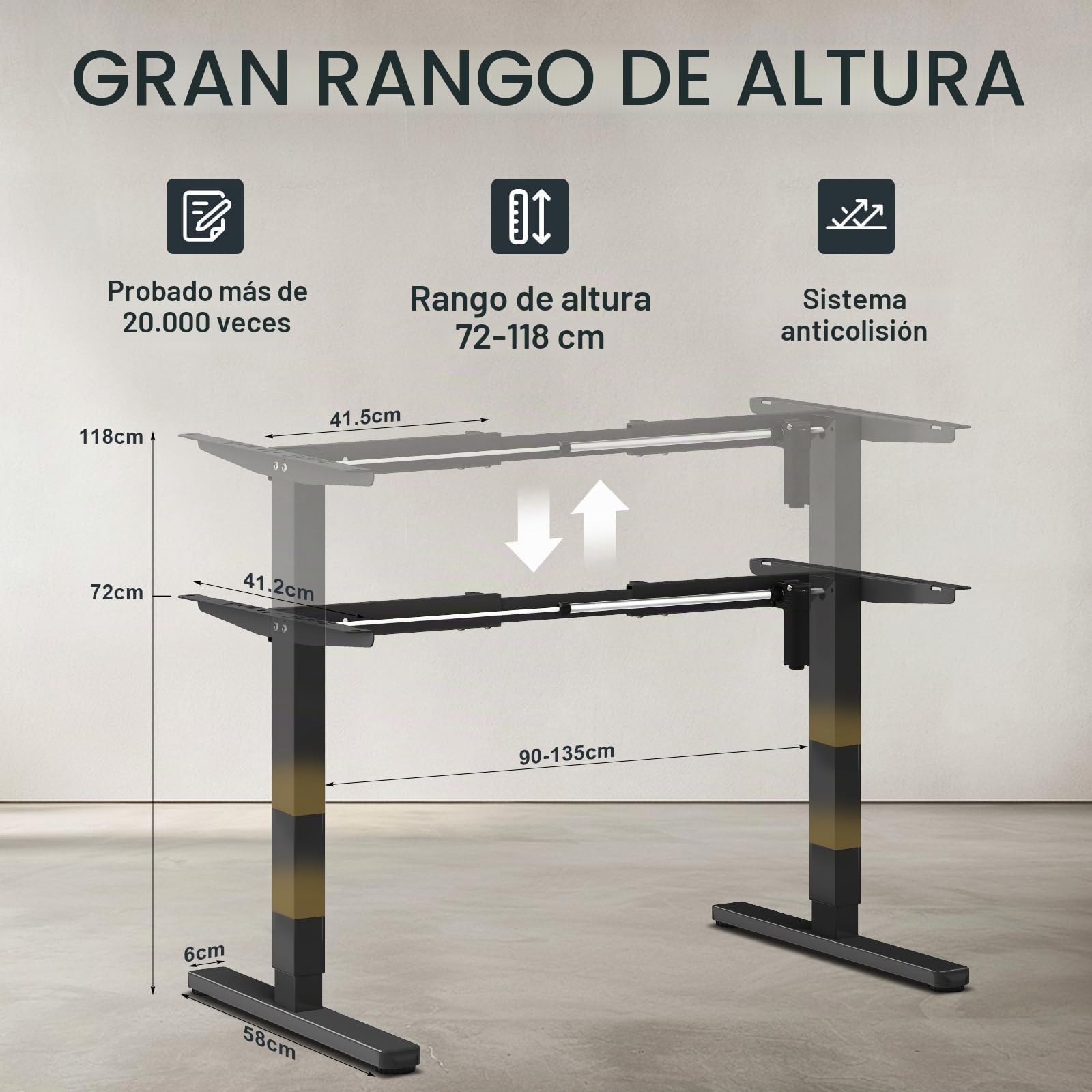 Flamaker Escritorio Eléctrico Regulable en Altura, Tamaño de Las Patas: 80 x 50 cm, Telescópico de 2 Niveles, con Protección Antichoque(Negro)