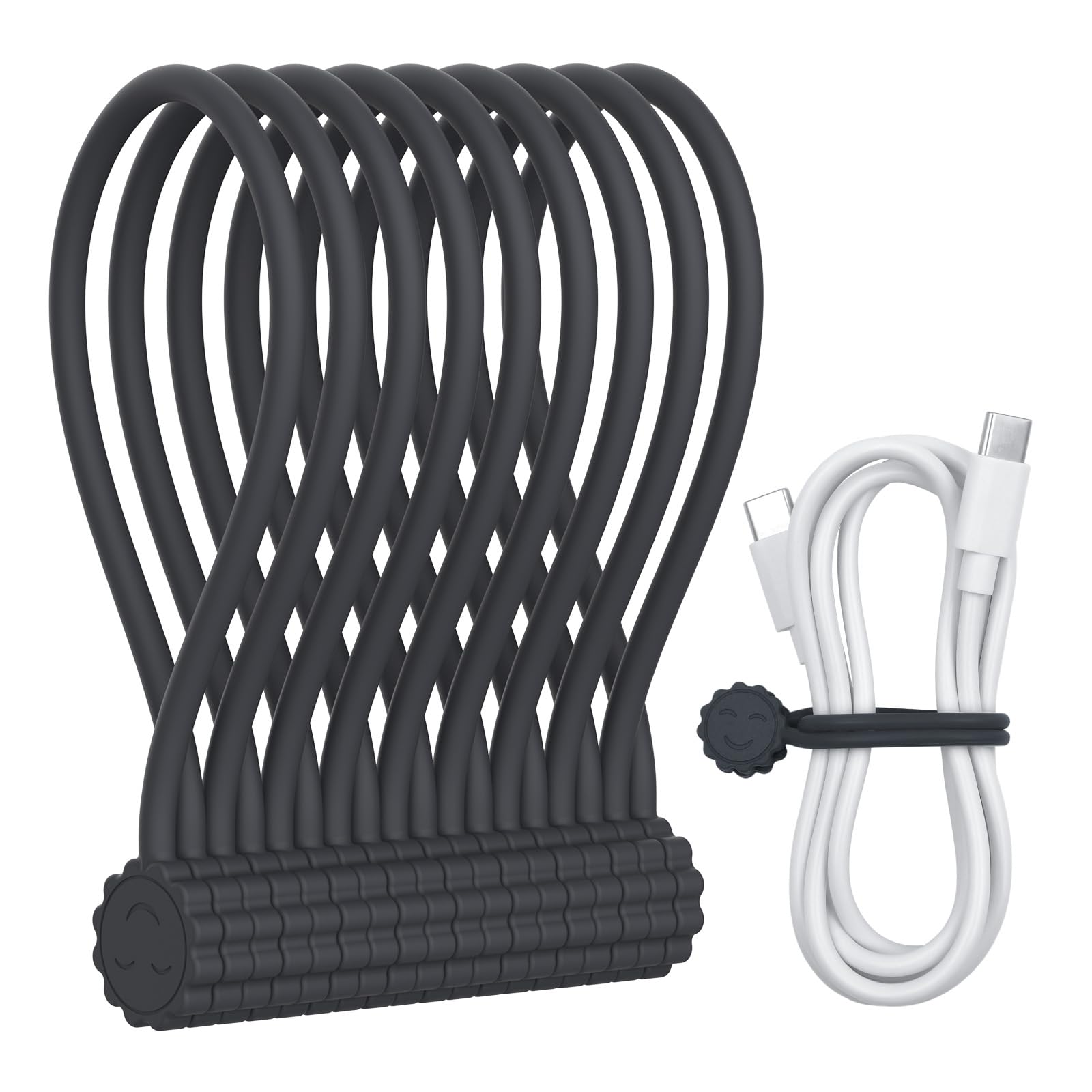 Rich&Ray Silicone Magnetic Twist Ties, Reusable Magnetic Ties for Bundling and Organizing Cable, Hanging Stuff, Kitchen Magnets, Office Magnets or Just for Fun (Gray, 9 pack)