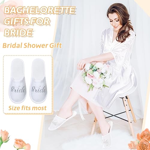 Miniatura 4 de Xtinmee Regalos de despedida de soltera, bata de novia con pantuflas de novia y bolsa de lona, juego de batas de satén para el día de la boda