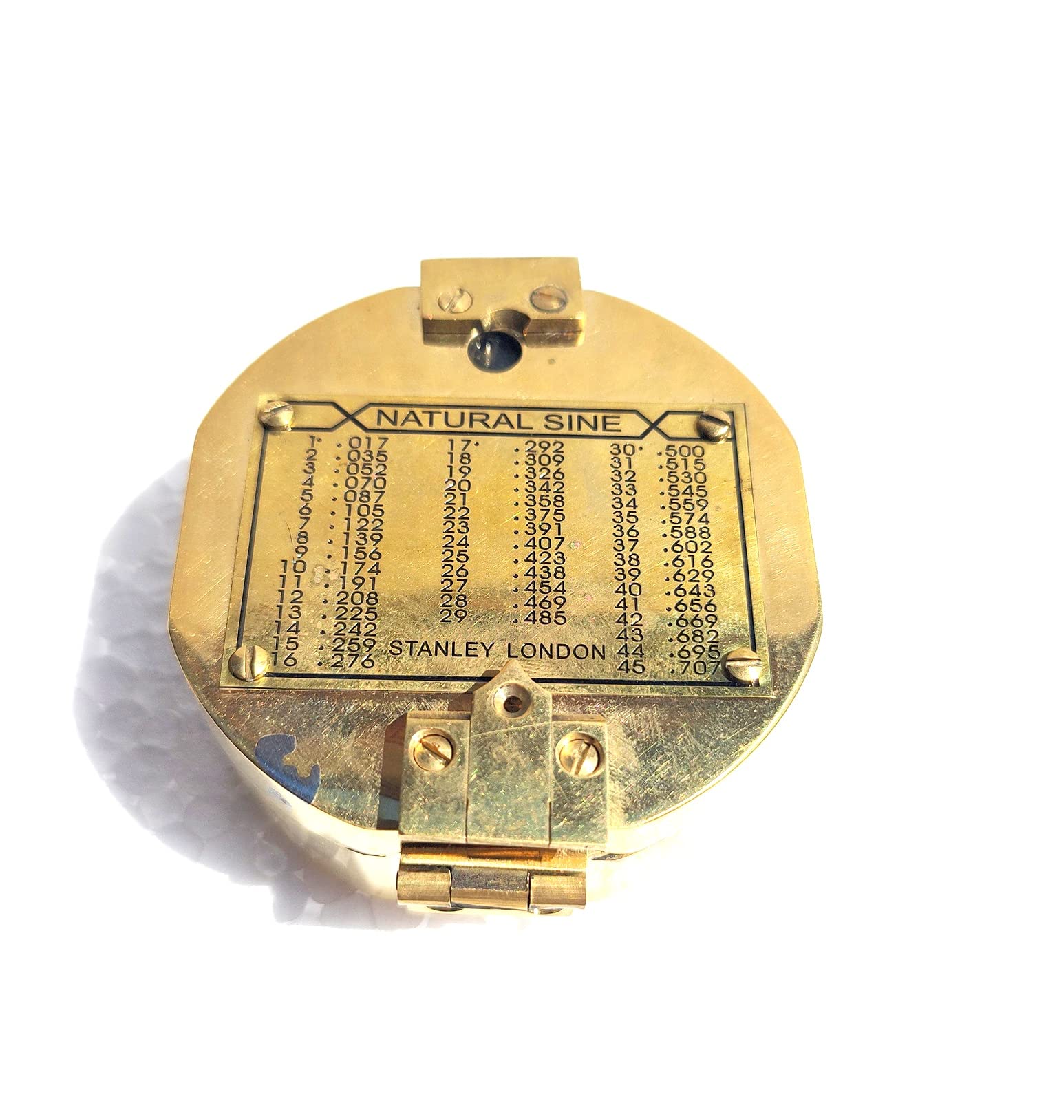 Stanley London Brass Compass with Natural Sine Table, Vintage Navigation Instrument, Antique Brass Finish