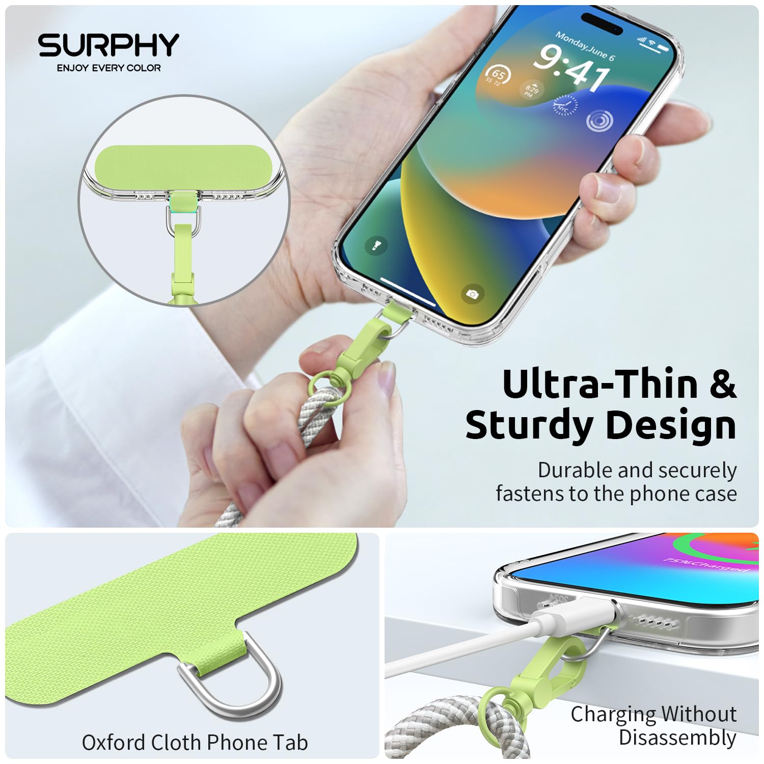 SURPHY Cordino per Cellulare da Polso, Patch Universale*2, Cordino per Telefono in Bicolore Regolabile,Adatto per iPhone/Samsung/Xiaomi/Redmi e Qualsiasi Custodie per Smartphone