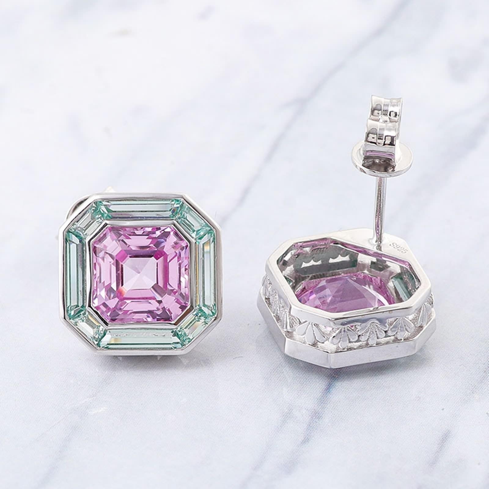 Prawdziwe kolczyki na sztyfcie, białe złoto, 9K/14K/18K, klasyczne kolczyki ze szlifem popielatym 2/3/4ct laboratoryjne, szafirowe, jasnoróżowe, niebieskie, Au 375/585/750 białe złoto, damskie