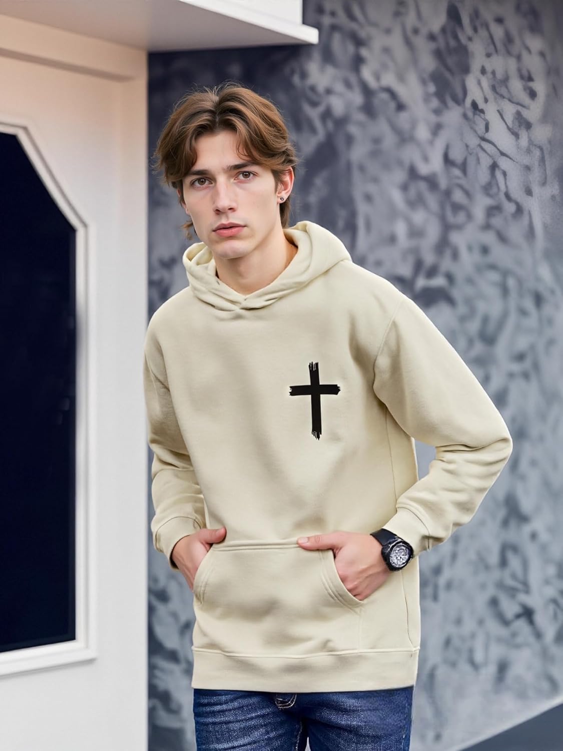 Christian Sweatshirts for Men Christ Cross Pullover Hoodie Inspirational Faith Graphic Long Sleeve Sweatshirt - Image 2