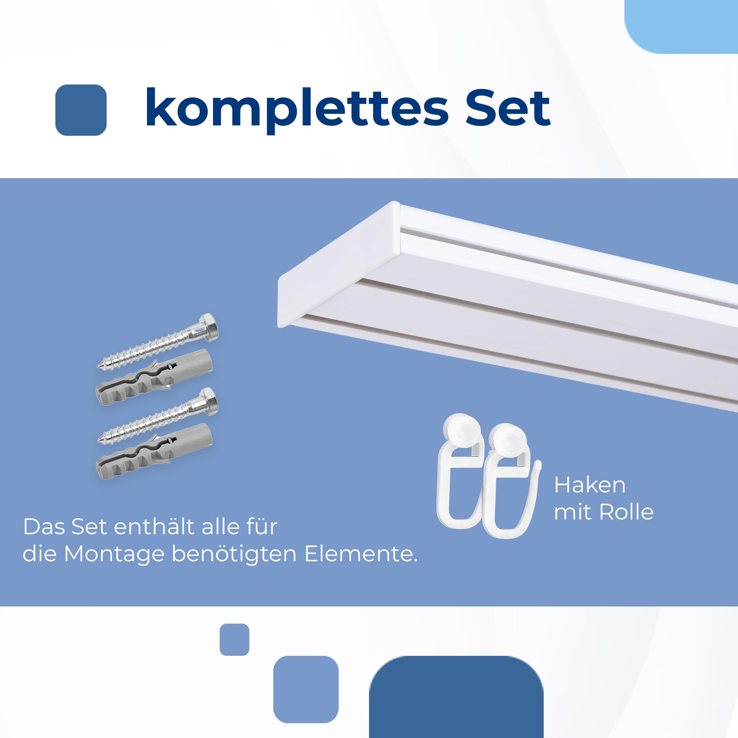 Gardinenschiene 2-läufig – PVC Vorhangschiene zur Deckenmontage, Deckenschiene für Vorhänge, Weiß, mit Haken mit Rolle, 200 cm