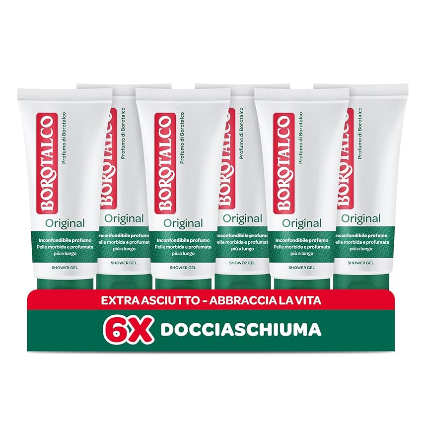 Immagine del prodotto Borotalco - Bagnoschiuma Corpo Original - Docciaschiuma per Pelle Morbida e Vellutata, Effetto Borotalco sulla Pelle - Dermatologicamente Testato - 6 Flaconi da 200 ml - Esclusiva Amazon