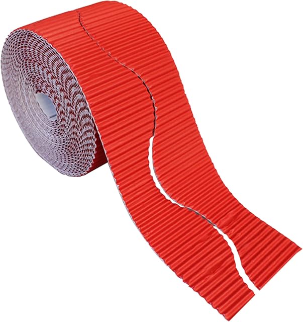 Bright Ideas Corrugated Border Roll for School Displays, Red, 10cm x 7.5m, BI7885