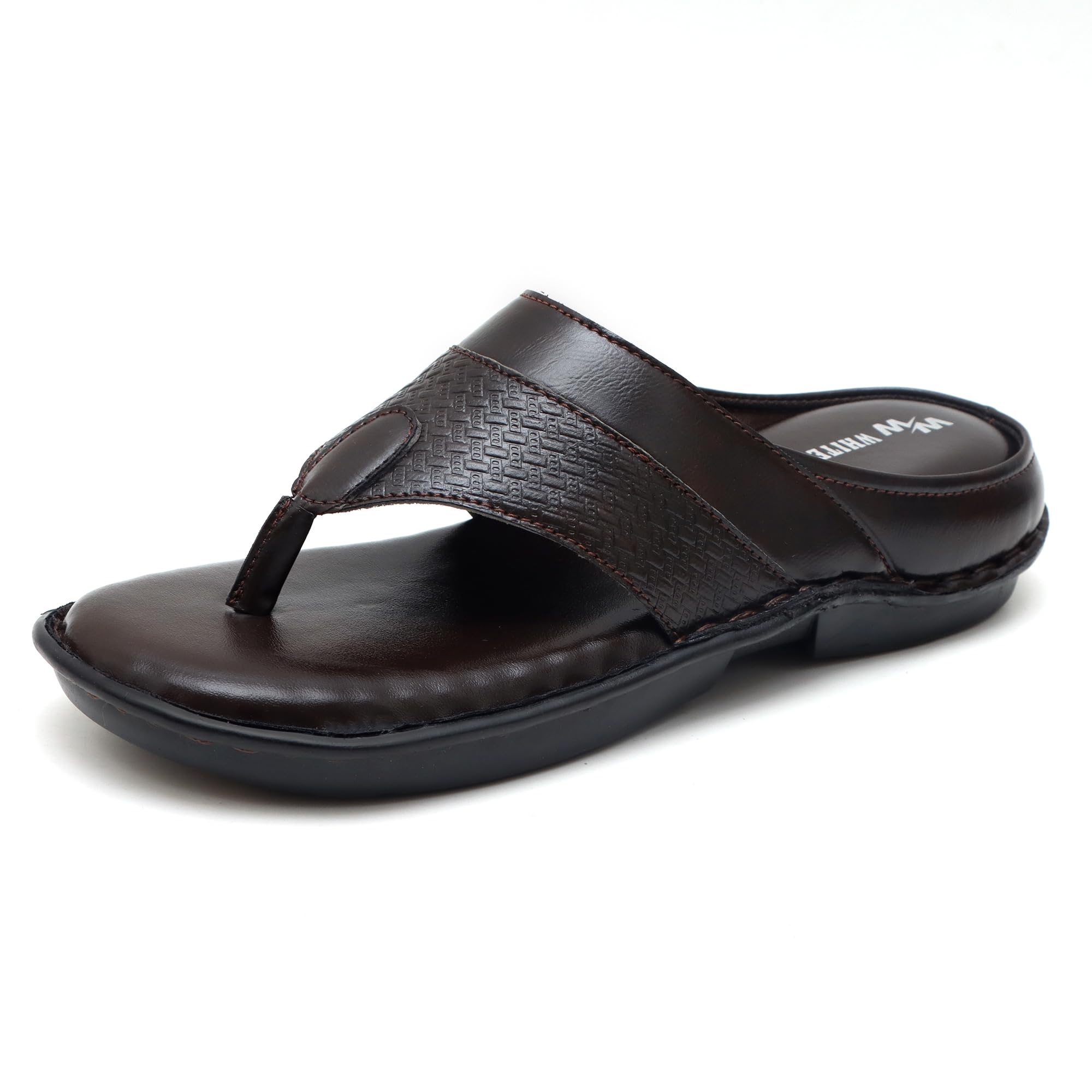 Genuine Leather Men's Black Sandals with Woven Strap Detail-image-24