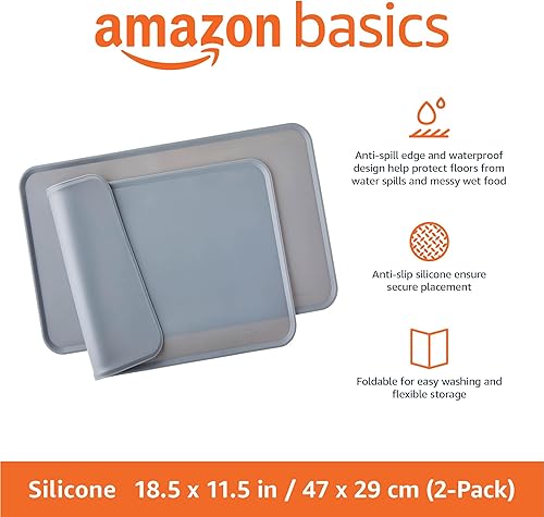 Miniatura 17 de Yaxa Basics Tapete de silicona antideslizante impermeable para comida para gatos y perros, tapetes para mascotas con bordes elevados para comida