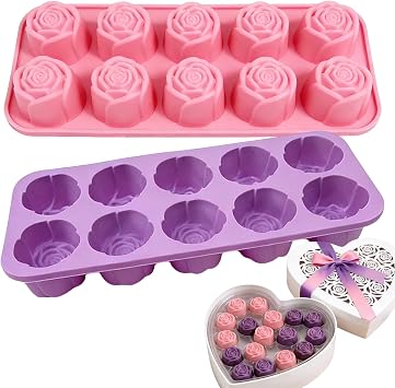 2Packs Silicone Valentine Chocolate Molds 10-Cavity Rose-Shaped