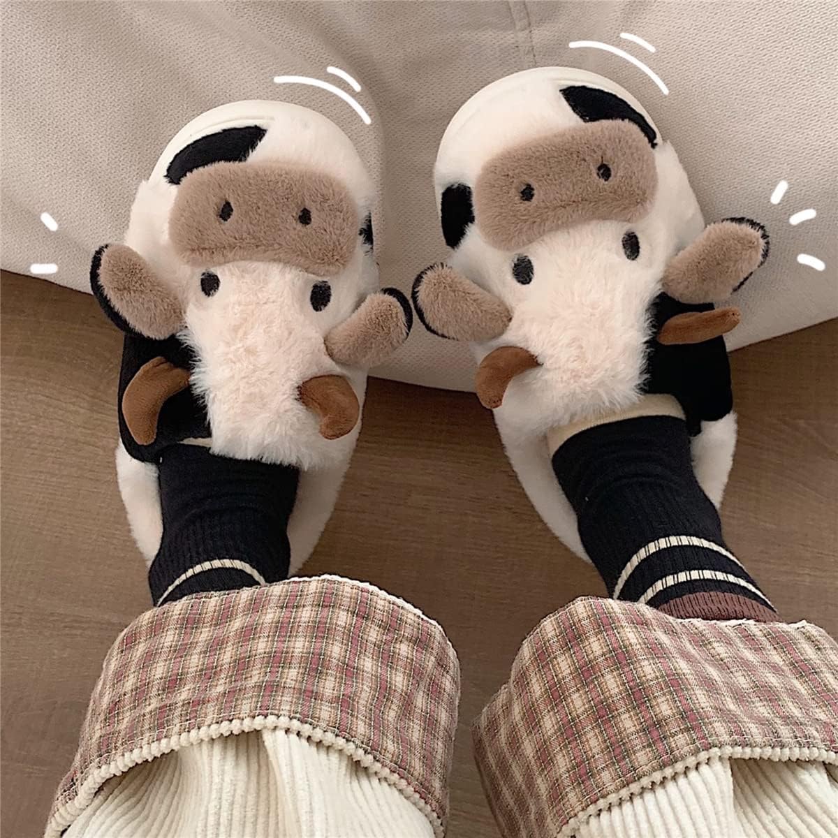 Gzcvba Fluffy Cow Slippers for Women Men, Fuzzy Cute Cozy