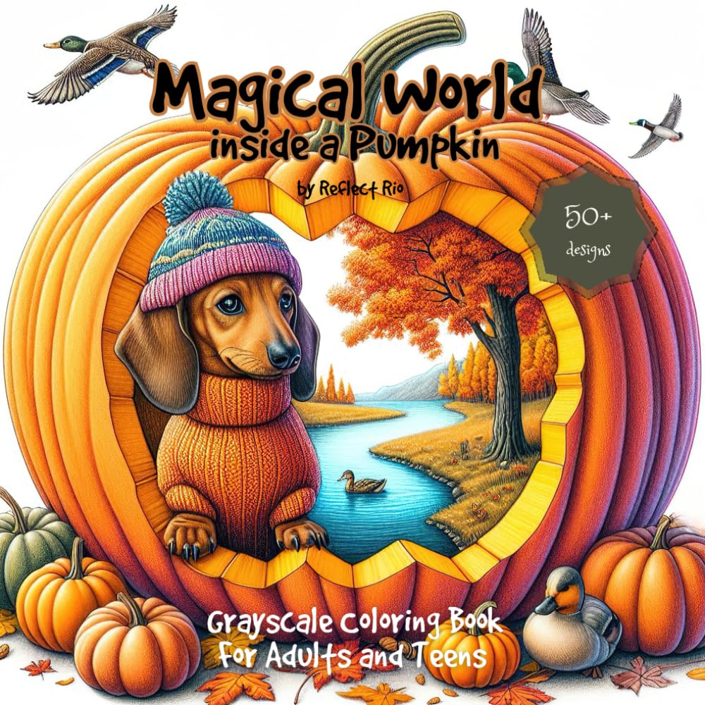 Magical World Grayscale Coloring Book: Fantasy Landscape and Cute Animals in Hallowen Costume Inside a Pumpkin - Suitable for Beginners, Teens, and ... Relief (Magical World Inside A Little Thing)