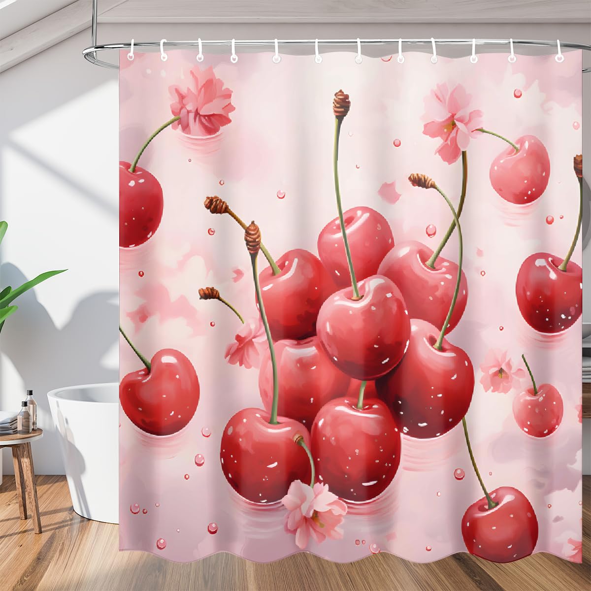 Rideau de douche anti-moisissure et étanche à œillets motif cerises Mexpekil