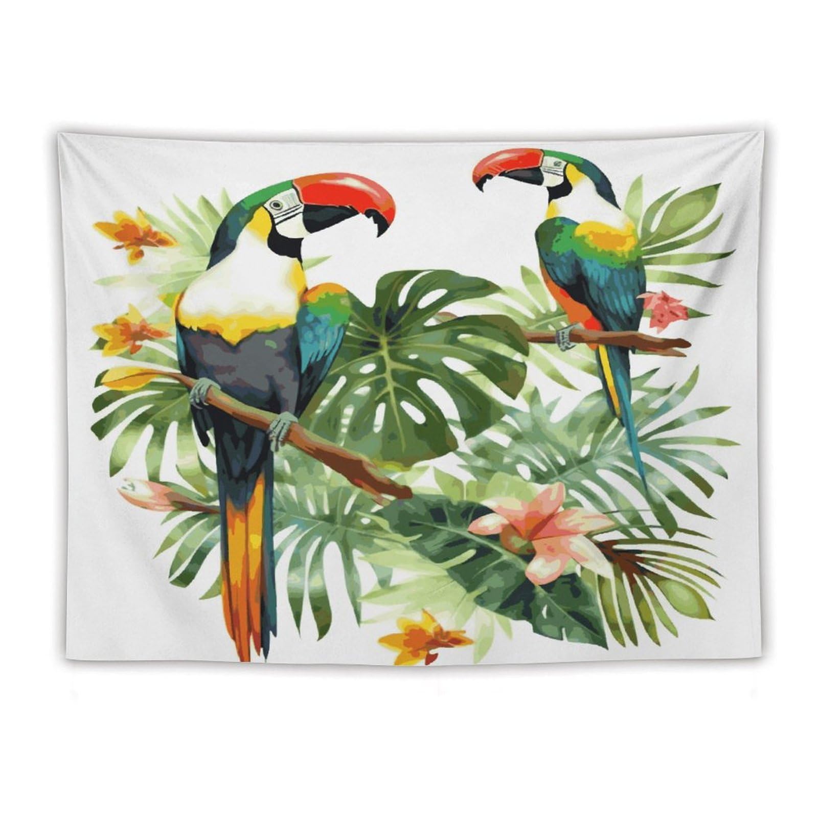 LDGSUPH Toucans Parrot Palm Tree Leaves Tapestry Wall Hanging Decor Anti-fading Aesthetic Wall Tapestries Fashion Wall Blanket Decor Modern Wall Art Tapestry for Bedroom Home Decor 60"x80"